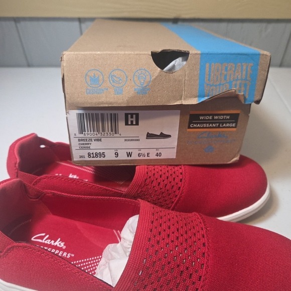 Womens Clarks Cloud Stepper Breeze Vibe Cherry Red Slip-ons Shoes Size 9 W New - Picture 10 of 12